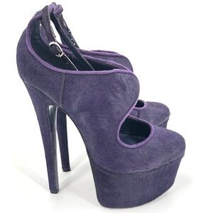 London Trash 7.5 RARE Purple Pony Hair Candy Heels